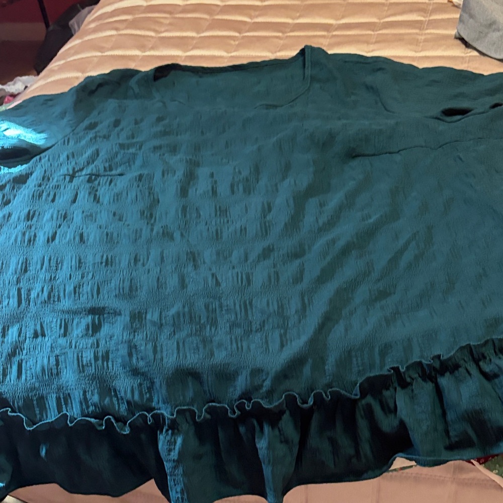 Teal Ruffle Hem Lightweight Top